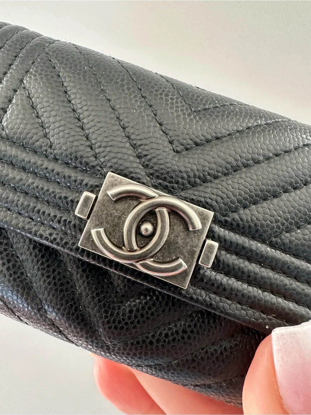 Chanel Black Caviar Chevron Compact Wallet